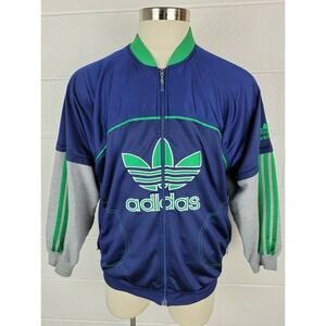 Vintage Mens Adidas D6 F180 Blue Green Zip Front Jacket Gray Sleeves Trefoil M